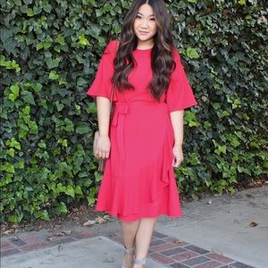 Who What Wear Red Ruffle Wrap Dress